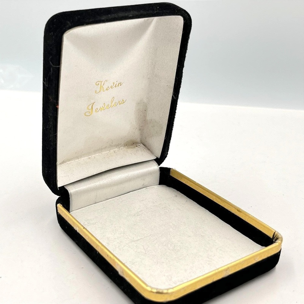 Vintage Kevin Jewelers Black Velvet Jewelry Gift Box‎ Gold Tone Trim Retro Lined